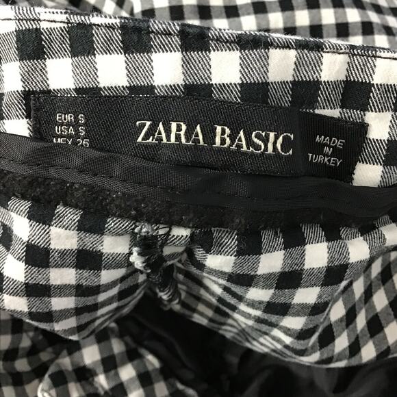 NEW ZARA Black White Gingham Check Plaid Mid Rise Ankle Crop Pant Pockets S - Picture 8 of 9